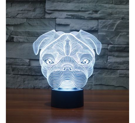 Beling 3D lámpa, Pug Dog, 7 színű S11